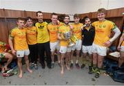 22 November 2015; South Kerry players, from left, Brian Sugrue, Conor O'Leary, manager John Sugrue, Kevin Curran, Killian Young, Robert Wharton, Brian O'SullEvan and Mark Sugrue, all from the Renard club, following their victory. Kerry County Senior Football Championship Final Replay, South Kerry v Killarney Legion. Fitzgerald Stadium, Killarney, Co. Kerry. Picture credit: Stephen McCarthy / SPORTSFILE