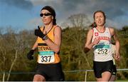 22 November 2015; Eventual second place finisher Lizzie Lee, Leevale A.C., leads eventual third place finisher Caroline Crowley, Crusaders A.C, in the Senior Women's event. GloHealth National Cross Country Championships, Santry Demesne, Dublin. Picture credit: Cody Glenn / SPORTSFILE