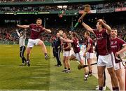22 November 2015; Galway's John Hanbury, left, leads the celebrations at the final whistle. AIG Fenway Hurling Classic, Dublin v Galway. Fenway Park, Boston, MA, USA. Picture credit: Ray McManus / SPORTSFILE