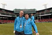 22 November 2015; Daire Plunkett and Alan Nolan, Dublin, on the pitch before the game. AIG Fenway Hurling Classic, Dublin v Galway. Fenway Park, Boston, MA, USA. Picture credit: Ray McManus / SPORTSFILE