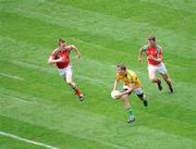 9 August 2009; Brian Farrell, Meath, in action against Donal Vaughan, 2, and Trevor Howley, Mayo. GAA Football All-Ireland Senior Championship Quarter-Final, Meath v Mayo, Croke Park, Dublin. Picture credit: Daire Brennan / SPORTSFILE