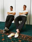 18 August 2009; Ireland's Rob Kearney and Tommy Bowe during a rugby team press conference. Carlton Castletroy Park Hotel, Limerick. Picture credit: Kieran Clancy / SPORTSFILE