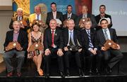 16 August 2009; 2008 MacNamee Award winners. Back row, from left, Gerry Thomand, from Loughinisland GAC, Down, who received his award for Best GAA History Publication, Fergal McCormack, from St. Peter's GAA Club, Warrenpoint, Co. Down, who received his award for Best Modern Technology Innovation, Cónan Mac Oscair, from Belgium GFC, Brussels, Belgium, who received his award for Best Website www.belgiumgaa.com, Jackie Cahill, who received the National Media Award, Sportsfile photographer Oliver McVeigh, from Donaghmore, Co. Tyrone, who received his award for Best Photograph, Anthony Henneghan, from The Western People, who received the Best Provincial Media Award. Front row, from left, Michéal MacDonnacha, from Seo Spórt an Domhnaigh, Radió na Gaeltachta, who received the Irish Language Award, Wexford GAA County Board PRO Mary Foley with received her award for Best County Programme, for the Wexford Senior Hurling County Final, Uachtarán Chumann Lúthchleas Gael Criostóir Ó Cuana, Sportsfile photographer Ray McManus, Hall of Fame recipient, Ard Stiúrthoir Paraic Duffy, and Kevin Casey, from WLR FM, Waterford, who received his award for Best Local Radio Programme for “2008 Hurling in Review”. Croke Park, Dublin. Picture credit: Stephen McCarthy / SPORTSFILE