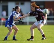 15 August 2009; Sharon Courtney, Monaghan, in action against Aine Seoighe, Galway. TG4 All-Ireland Ladies Football Senior Championship Quarter-Final, Monaghan v Galway, Ballymahon GAA Club, Ballymahon, Co. Longford. Photo by Sportsfile
