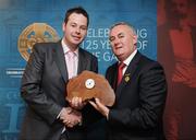 16 August 2009; Uachtarán Chumann Lúthchleas Gael Criostóir Ó Cuana presents Cónan Mac Oscair, from Belgium GFC, Brussels, Belgium, with his 2008 GAA MacNamee Award for Best Website www.belgiumgaa.com. Croke Park, Dublin. Picture credit: Stephen McCarthy / SPORTSFILE