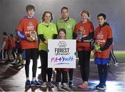 24 November 2015; Athlete John Travers and Christine Whelan, from Forest Feast, with Lusk A.C. athletes, from left, Daniel O'Brien, Mary McKenna, Mia Broderick Kinsella and Thomas Lara Leonard at the Forest Feast Fit4Youth Workshop. Morton Stadium, Santry. Photo by Sportsfile