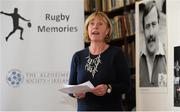 24 November 2015; The Alzheimer Society of Ireland, as charity partners to Leinster Rugby, today launched their Rugby Memories campaign. Rugby Memories is an initiative aimed at reaching out to people in the community who were rugby fans or players all of their lives, but might now feel socially isolated as a result of their diagnosis and unable to stay as involved with their local clubs. Leinster Rugby and the Alzheimer Society of Ireland are inviting rugby clubs across the province to host such an event to reach out to people with dementia in their communities. The Alzheimer Society of Ireland will also be hosting a choir at the next Leinster Rugby home game, this Friday, against Ulster Rugby in the Guinness PRO12 and hoping to raise awareness and funds in the fight against Alzheimer’s. Pictured at the launch is CEO of the ASI Colette Kelleher. Merrion Room, RDS, Ballsbridge, Dublin. Picture credit: Seb Daly / SPORTSFILE