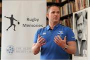 24 November 2015; The Alzheimer Society of Ireland, as charity partners to Leinster Rugby, today launched their Rugby Memories campaign. Rugby Memories is an initiative aimed at reaching out to people in the community who were rugby fans or players all of their lives, but might now feel socially isolated as a result of their diagnosis and unable to stay as involved with their local clubs. Leinster Rugby and the Alzheimer Society of Ireland are inviting rugby clubs across the province to host such an event to reach out to people with dementia in their communities. The Alzheimer Society of Ireland will also be hosting a choir at the next Leinster Rugby home game, this Friday, against Ulster Rugby in the Guinness PRO12 and hoping to raise awareness and funds in the fight against Alzheimer’s. Pictured at the launch is Chairman of the CSR Committee, Leinster, Marcus Ó Buachalla. Merrion Room, RDS, Ballsbridge, Dublin. Picture credit: Seb Daly / SPORTSFILE