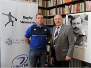 24 November 2015; The Alzheimer Society of Ireland, as charity partners to Leinster Rugby, today launched their Rugby Memories campaign. Rugby Memories is an initiative aimed at reaching out to people in the community who were rugby fans or players all of their lives, but might now feel socially isolated as a result of their diagnosis and unable to stay as involved with their local clubs. Leinster Rugby and the Alzheimer Society of Ireland are inviting rugby clubs across the province to host such an event to reach out to people with dementia in their communities. The Alzheimer Society of Ireland will also be hosting a choir at the next Leinster Rugby home game, this Friday, against Ulster Rugby in the Guinness PRO12 and hoping to raise awareness and funds in the fight against Alzheimer’s. Pictured at the launch are current Leinster and Irish international Sean Cronin, and former Irish international Philip Orr. Merrion Room, RDS, Ballsbridge, Dublin. Picture credit: Seb Daly / SPORTSFILE