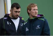 24 November 2015; JP Cooney, left, and Kieran Marmion, Connacht, watch on during squad training. Sportsground, Galway. Picture credit: Sam Barnes / SPORTSFILE