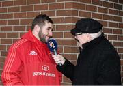 24 November 2015; James Cronin, Munster, speaking to Len Dineen of Limerick's Live 95fm during a press conference. University of Limerick, Limerick. Picture credit: Diarmuid Greene / SPORTSFILE