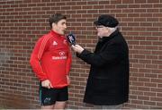24 November 2015; Ian Keatley, Munster, speaking to Len Dineen of Limerick's Live 95fm during a press conference. University of Limerick, Limerick. Picture credit: Diarmuid Greene / SPORTSFILE