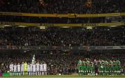 16 November 2015; Both teams during a minute silence ahead of the game. UEFA EURO 2016 Championship Qualifier, Play-off, 2nd Leg, Republic of Ireland v Bosnia and Herzegovina. Aviva Stadium, Lansdowne Road, Dublin. Picture credit: Ramsey Cardy / SPORTSFILE
