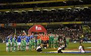 16 November 2015; Both teams line up for the National Anthems. UEFA EURO 2016 Championship Qualifier, Play-off, 2nd Leg, Republic of Ireland v Bosnia and Herzegovina. Aviva Stadium, Lansdowne Road, Dublin. Picture credit: Ramsey Cardy / SPORTSFILE