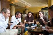 19 August 2009; St Patrick's Athletic manager Jeff Kenna speaks to the media ahead of their Europa League, Play-off Round, 1st Leg, game against Steaua Bucharest on Thursday. Stadionul Ghencea, Bucharest, Romania. Picture credit: John Barrington / SPORTSFILE