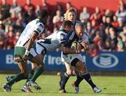 21 August 2009; Paul Warwick, supported by Danny Barnes, Munster, in action against Adam Thompstone and Delon Armitage, left, London Irish. Pre-Season Friendly, Munster v London Irish, Musgrave Park, Cork. Picture credit: Diarmuid Greene / SPORTSFILE