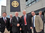 19 August 2009; Uachtarán Chumann Lúthchleas Gael Criostóir Ó Cuana shakes hands with Deputy Leader of the SDLP Alasdair McDonnell MP, in the company of from left, Tommy Gallagher MLA, PJ Bradley MLA, Dominic Bradley MLA, and Paraic Duffy, Ard Stiúrthoir, ahead of their meeting at Croke Park, Dublin. Picture credit: Brian Lawless / SPORTSFILE