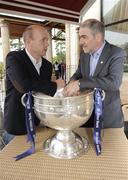 19 August 2009; Former Tyrone footballer Peter Canavan and Tyrone manager Mickey Harte pictured at an event hosted by Ulster bank to celebrate Tyrone's football success in recent times and to look ahead to their semi-final against Cork this weekend. Highlights of the event can be found on www.ulsterbank.com/gaa. Glenavon Hotel, Cookstown, Co. Tyrone. Picture credit: Oliver McVeigh / SPORTSFILE