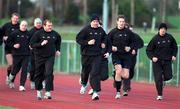 15 January 2001; Ireland players, from left, Peter Clohessy, Andy Ward and Robert Casey warming up prior during Ireland rugby squad training at ALSAA Club in Dublin. Photo by Brendan Moran/Sportsfile