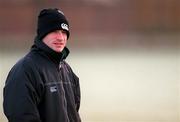 15 January 2001; David Humphreys, who did not take part in the morning session, keeps well wrapped up from the cold during Ireland rugby squad training at ALSAA Club in Dublin. Photo by Brendan Moran/Sportsfile