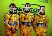 16 January 2000; Drivers Jarno Trulli, left, Heinz-Harald Frentzen, centre, and test driver Ricardo Zonta at the launch of Jordan Grand Prix's Honda powered EJ11 car at Silverstone Circuit in Towcester, England. Photo by Damien Eagers/Sportsfile