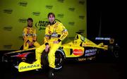 16 January 2000; Drivers Jarno Trulli, left, and Heinz-Harald Frentzen at the launch of Jordan Grand Prix's Honda powered EJ11 car at Silverstone Circuit in Towcester, England. Photo by Damien Eagers/Sportsfile
