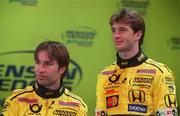 16 January 2000; Drivers Jarno Trulli, left, and Heinz-Harold Frentzen at the launch of Jordan Grand Prix's Honda powered EJ11 car at Silverstone Circuit in Towcester, England. Photo by Damien Eagers/Sportsfile