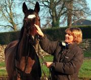 18 January 2000; Jessica Harrington with No Mercy at her Stud Farm in Moone, Kildare. Photo by Matt Browne/Sportsfile