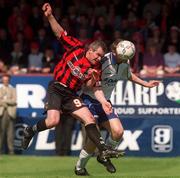 30 April 2000; Derek Swan of Bohemians in action against Tony McCarthy of Shelbourne during the FAI Cup Final match between Shelbourne and Bohemians at Tolka Park in Dublin. Photo by Matt Browne/Sportsfile
