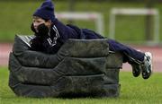 22 January 2001; A young boy watches on during Ireland rugby squad training at University of Limerick in Limerick. Photo by Brendan Moran/Sportsfile