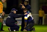 20 January 2001; Brian O'Driscoll of Leinster receives treatment on his shoulder from team physiotherapist Frances Moran and team doctor Prof. Arthur Tanner during the Heineken Cup Pool 1 Round 6 match between Biarritz and Leinster at Park de Sport Aguilera in Biarritz, France. Photo by Matt Browne/Sportsfile