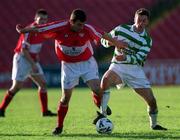 24 January 2001; Mark Herrick of Cork City is tackled by Billy Woods of Shamrock Rovers during the Eircom League Premier Division match between Cork City and Shamrock Rovers at Turners Cross in Cork. Photo by Matt Browne/Sportsfile