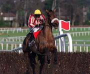 21 January 2001; Balla Sola, with Ruby Walsh up, jumps the last during The Bailey's Arkle Perpetual Challenge Cup Novice Steeplechase at Leopardstown Racecourse in Dublin. Photo by Ray McManus/Sportsfile