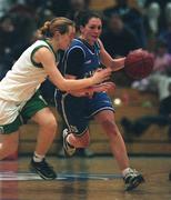 26 January 2001; Christine Kiely of Wildcats in action against Nollaig Cleary of UL Limerick during the ESB Women's Cup Semi-Final match between Wildcats and UL Limerick at the National Basketball Arena in Tallaght, Dublin. Photo by Brendan Moran/Sportsfile
