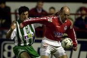 26 January 2001; Paul Doolin of Shelbourne in action against Colm Tresson of Bray Wanderers during the Eircom League Premier Division match between Shelbourne and Bray Wanderers at Tolka Park in Dublin. Photo by David Maher/Sportsfile