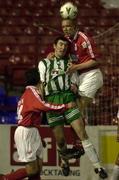 26 January 2001; Tony McCarthy of Shelbourne in action against Jason Byrne of Bray Wanderers during the Eircom League Premier Division match between Shelbourne and Bray Wanderers at Tolka Park in Dublin. Photo by David Maher/Sportsfile