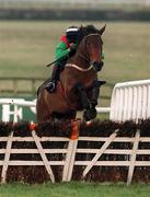 27 January 2001; Limestone Lad, with Shane McGovern up, clears the last to win The Bank Of Ireland Hurdle at Fairyhouse Racecourse in Ratoath, Meath. Photo by Damien Eagers/Sportsfile