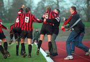 28 January 2001; Bohemians players and supporters celebrate after their side's sixth goal during the Eircom League Premier Division match between Shamrock Rovers and Bohemians at Morton Stadium in Santry, Dublin. Photo by David Maher/Sportsfile