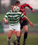 28 January 2001; Tony Grant of Shamrock Rovers in action against Shaun Maher of Bohemians during the Eircom League Premier Division match between Shamrock Rovers and Bohemians at Morton Stadium in Santry, Dublin. Photo by David Maher/Sportsfile