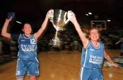 28 January 2001; Wildcats captain Christine Kiely, left, and teammate Olivia O'Reilly celebrate victory in the ESB Women's Cup Final match between Wildcats and Tolka Rovers at the National Basketball Arena in Tallaght, Dublin. Photo by Brendan Moran/Sportsfile