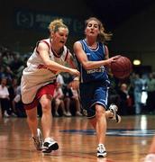 28 January 2001; Olivia O'Reilly of Wildcats in action against Roisin Dixon of Tolka Rovers during the ESB Women's Cup Final match between Wildcats and Tolka Rovers at the National Basketball Arena in Tallaght, Dublin. Photo by Brendan Moran/Sportsfile