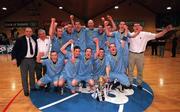 28 January 2001; The Neptune team celebrate winning the Men's U19 Cup Final match between Neptune and Big Al's Notre Dame at the National Basketball Arena in Tallaght, Dublin. Photo by Brendan Moran/Sportsfile