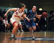 28 January 2001; Christine Kiely of Wildcats in action against Denise Walsh of Tolka Rovers during the ESB Women's Cup Final match between Wildcats and Tolka Rovers at the National Basketball Arena in Tallaght, Dublin. Photo by Brendan Moran/Sportsfile