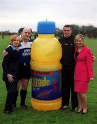 29 January 2001; Pictured at the announcement of Lucozade Sport as the official Isotonic drink to the Irish Rugby team are players Keith Wood and Alan Quinlan with Gillian Furey, Assistant Product manager, Lucozade, left and Rosemary Lyster, Group Product manager, Lucozade. Photo by David Maher/Sportsfile