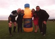 29 January 2001; Pictured at the announcement of Lucozade Sport as the official Isotonic drink to the Irish Rugby team are players Keith Wood and Alan Quinlan with Gillian Furey, Assistant Product manager, Lucozade, left, and Rosemary Lyster, Group Product manager, Lucozade. Photo by David Maher/Sportsfile