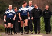 29 January 2001; Ireland players, from left to right, Keith Wood, Jeremy Davidson, Malcolm O'Kelly, Peter Clohessy and Peter Stringer arrive to Ireland rugby squad training at ALSAA Sportsgrounds in Dublin. Photo by David Maher/Sportsfile