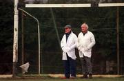 28 January 2001; Two umpires between the goal posts during the O'Byrne Cup Semi-Final match between Wexford and Offaly at the Gaelic Grounds in Bunclody, Wexford. Photo by Aoife Rice/Sportsfile