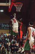 27 January 2001; Jerome Westbrooks of Killester in action against Deora Marsh of Longnecks Ballina during the ESB Men's Cup Semi-Final match between Killester and Big Al's Notre Dame at the National Basketball Arena in Tallaght, Dublin. Photo by Brendan Moran/Sportsfile