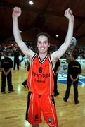 28 January 2001; Adrian Fulton of Killester celebrates following the ESB Men's Cup Final match between Killester and Longnecks Ballina at the National Basketball Arena in Tallaght, Dublin. Photo by Brendan Moran/Sportsfile
