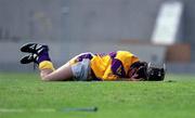 18 June 2000; Sean Flood of Wexford after picking up an injury during the Guinness Leinster Senior Hurling Championship semi-final match between Offaly and Wexford at Croke Park in Dublin. Photo by Ray McManus/Sportsfile